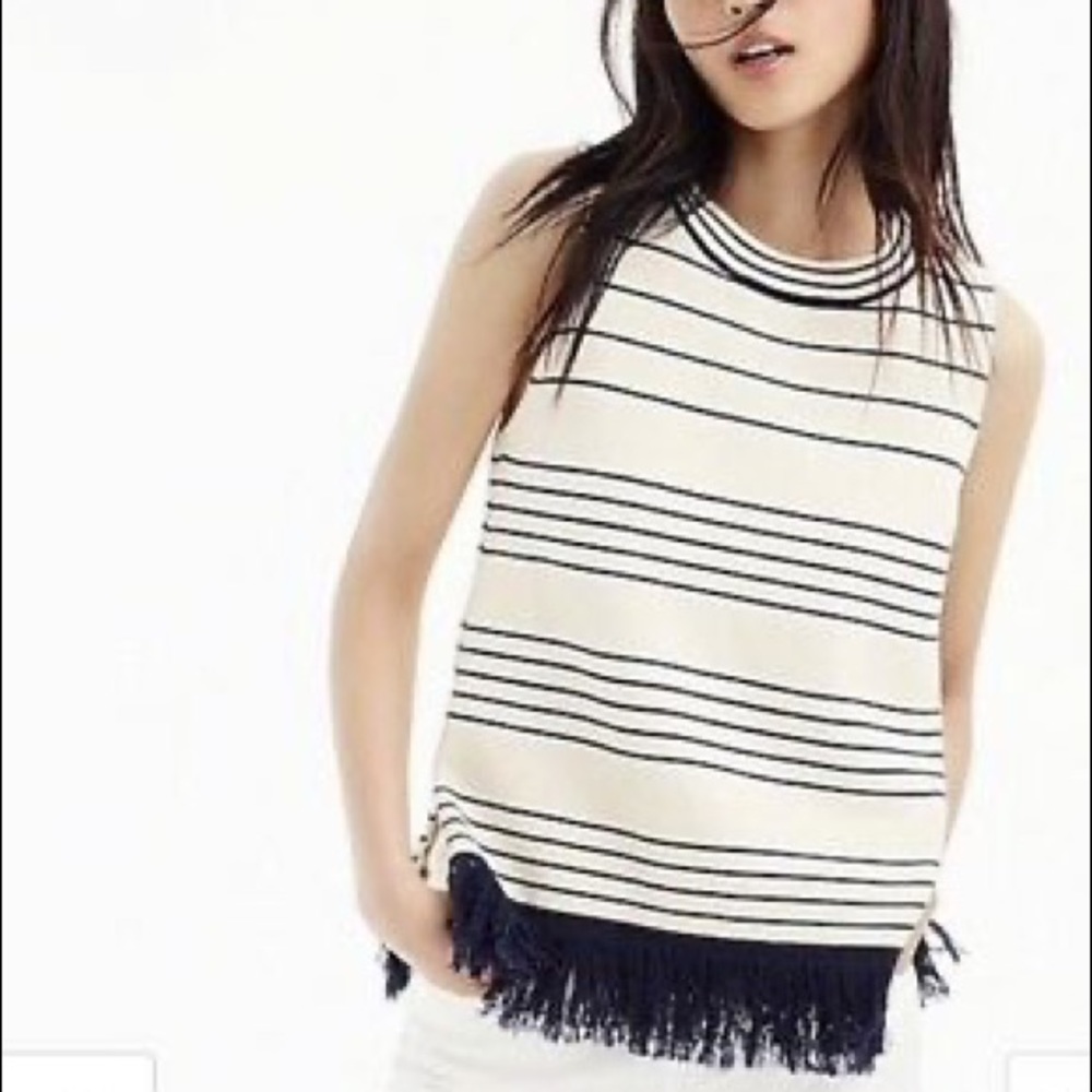 J. Crew Fringed Boatneck Shell in Stripe